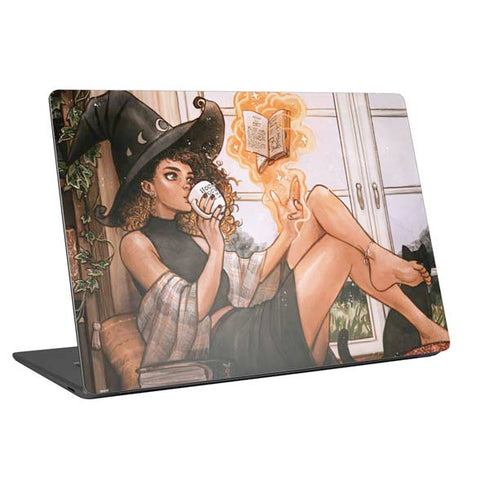 Cozy Autumn Library Witch with Cat and Coffee by Ivy Dolamore Universal Laptop 16.6in (13.4 x 9.7in) Skin